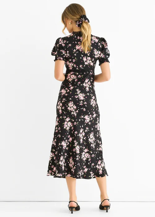 Gini London Black Floral Lace Trim Bias Midi Dress - 12 Image 2