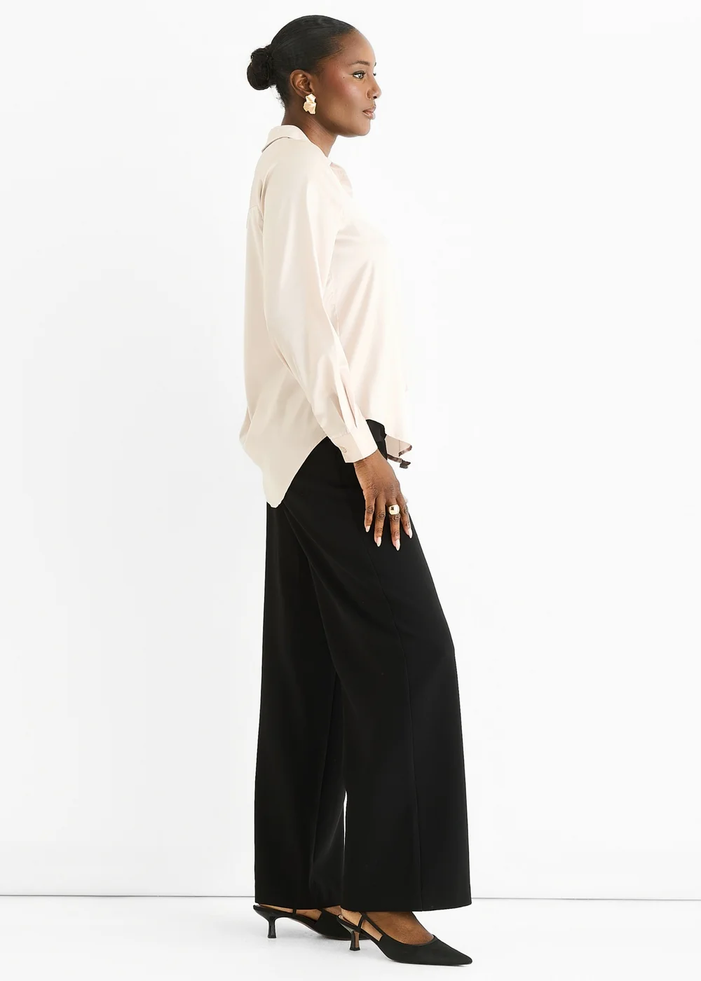 Gini London Oyester Satin Loose Fit Button Through Shirt - Size 10 Image 4