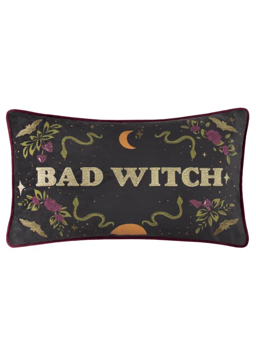 Furn Bad Witch Embroidered Velvet Black Magic Cushion - 30 x 50cm Image 2