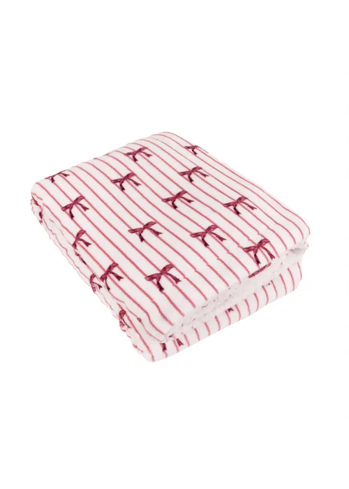 Furn Noortje Bows Sherpa Fleece Silk Pink Throw - 130 x 180cm Image 1
