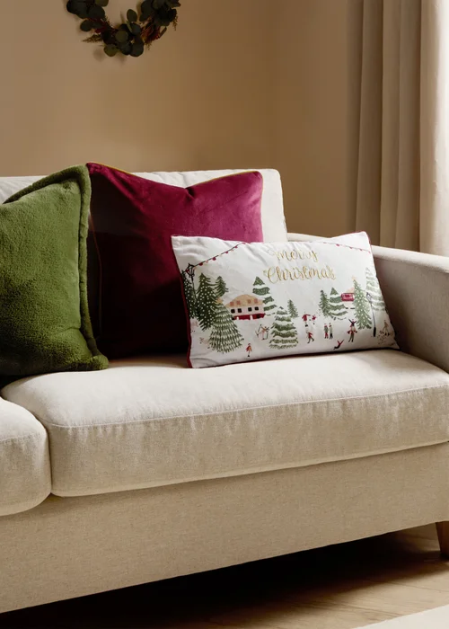 Furn Joy To All Embroidered Velvet Snow Berry Cushion - 30 x 50cm Image 6