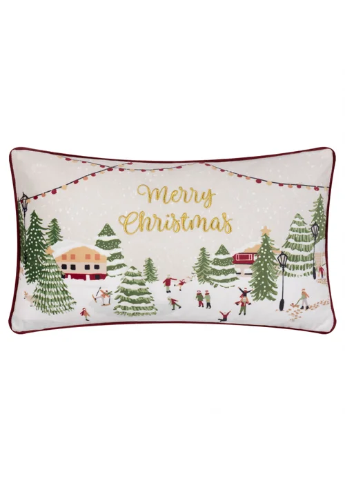 Furn Joy To All Embroidered Velvet Snow Berry Cushion - 30 x 50cm Image 2