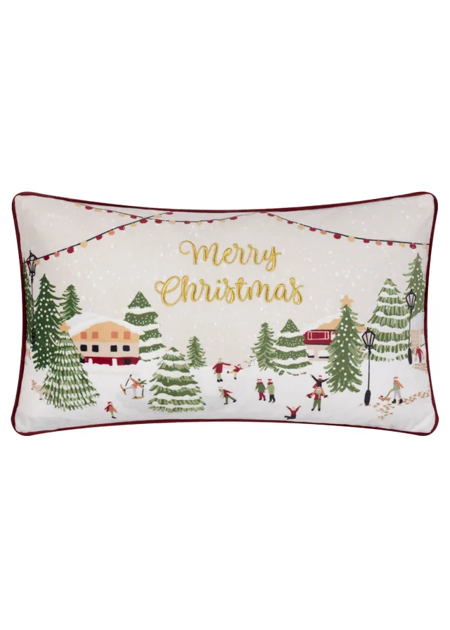 Furn Joy To All Embroidered Velvet Snow Berry Cushion