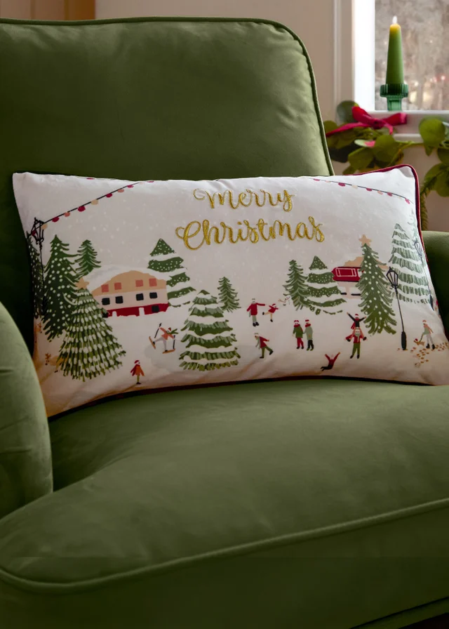 Furn Joy To All Embroidered Velvet Snow Berry Cushion