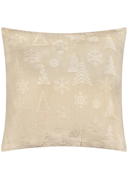Furn Festive Time Embossed Fleece Natural Cushion - 50cm x 50cm Image 1