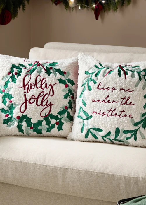 Furn Mistletoe Wreath Embroidered Multi Cushion - 45cm x 45cm Image 6