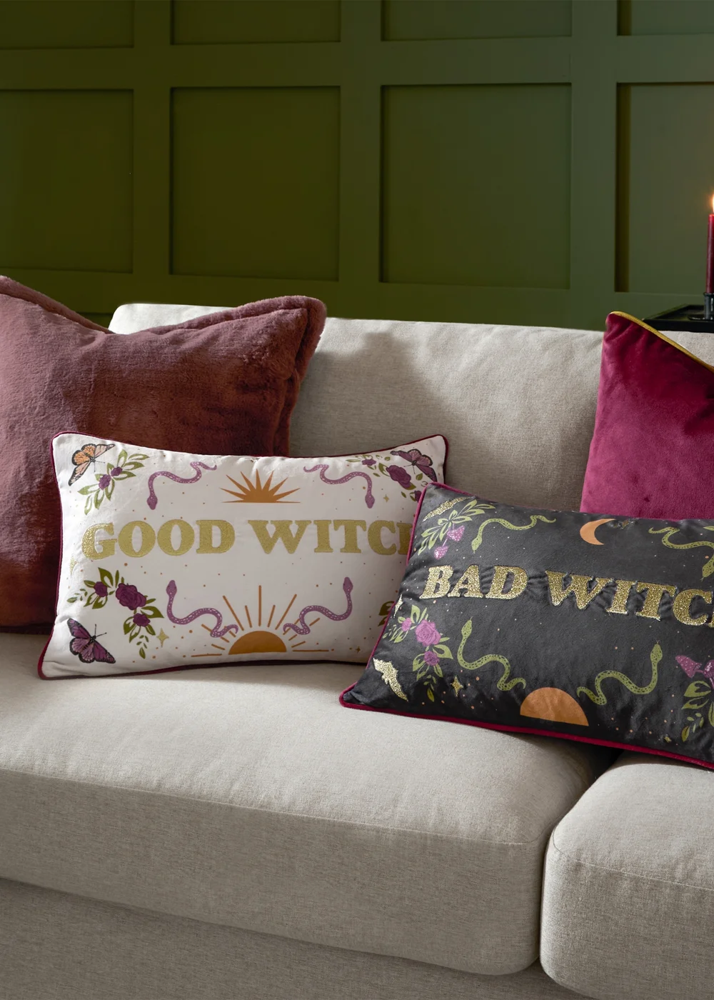 Furn Good Witch Embroidered Velvet Angel White Cushion - 30 x 50cm Image 6