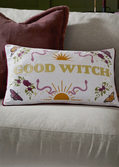 Furn Good Witch Embroidered Velvet Angel White Cushion - 30 x 50cm Image 1