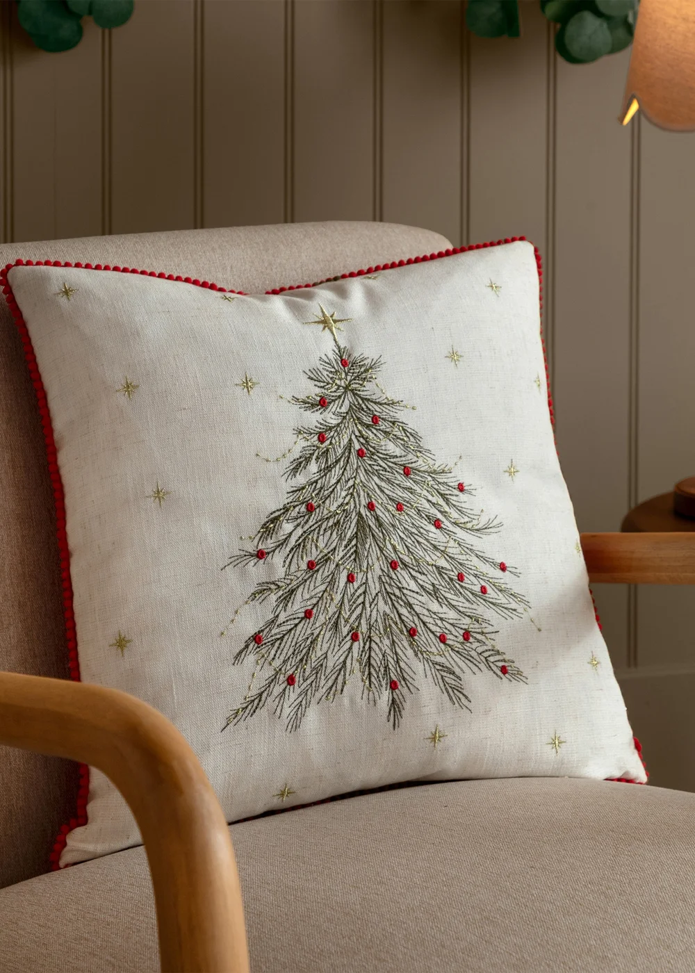 Wylder Nature Twinkling Tree Embroidered Natural Cushion - 45cm x 45cm Image 1