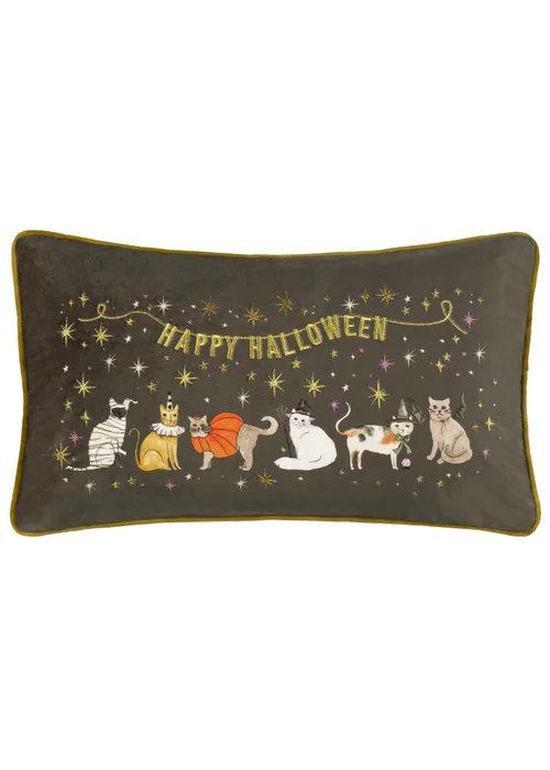 Furn Halloween Pawty Embroidered Velvet Multi Cushion - 30 x 50cm Image 2