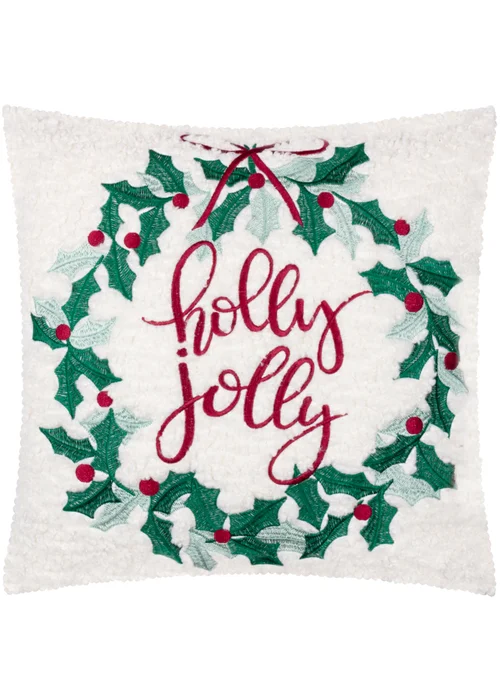 Furn Holly Wreath Embroidered Multi Cushion - 45cm x 45cm Image 2