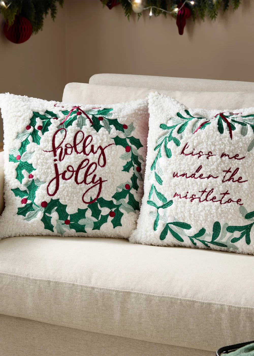 Furn Holly Wreath Embroidered Multi Cushion - 45cm x 45cm Image 6