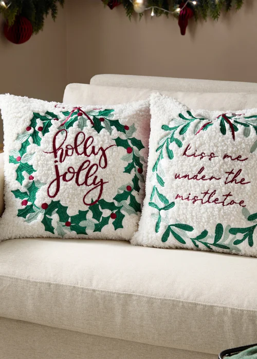 Furn Holly Wreath Embroidered Multi Cushion - 45cm x 45cm Image 6