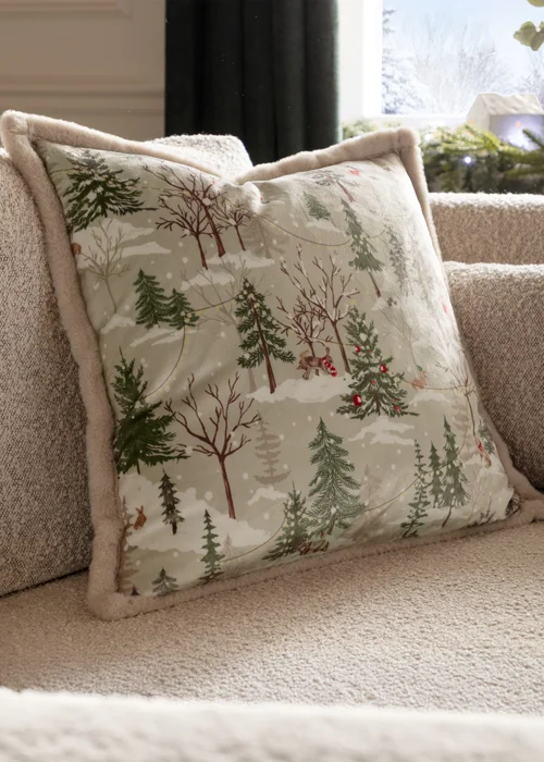 Furn Forest Festivities Velvet Natural Cushion - 50cm x 50cm Image 1