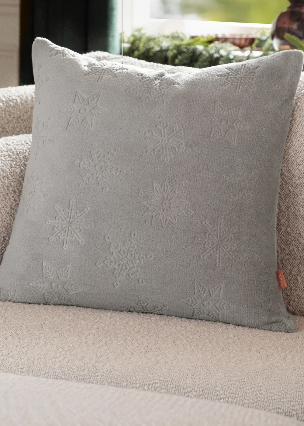 Furn Snowflakes Embossed Grey Cushion - 50cm x 50cm Image 1
