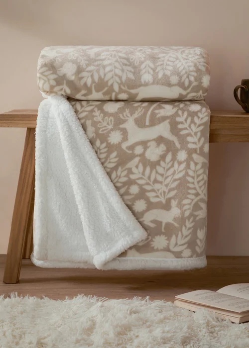 Furn Brown Skandi Woodland Sherpa Fleece Sable Throw - 140cm x 180cm Image 1
