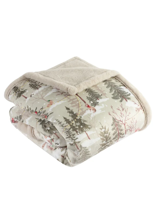 Furn Forest Festivities Faux Fur Natural Throw