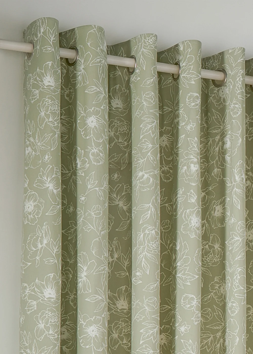 Wylder Nature Bella Floral Lined Sage Eyelet Curtain Pair - 46W X 54D (117x137cm Image 3