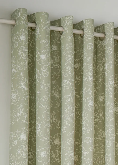 Wylder Nature Bella Floral Lined Sage Eyelet Curtain Pair - 46W X 54D (117x137cm Image 3