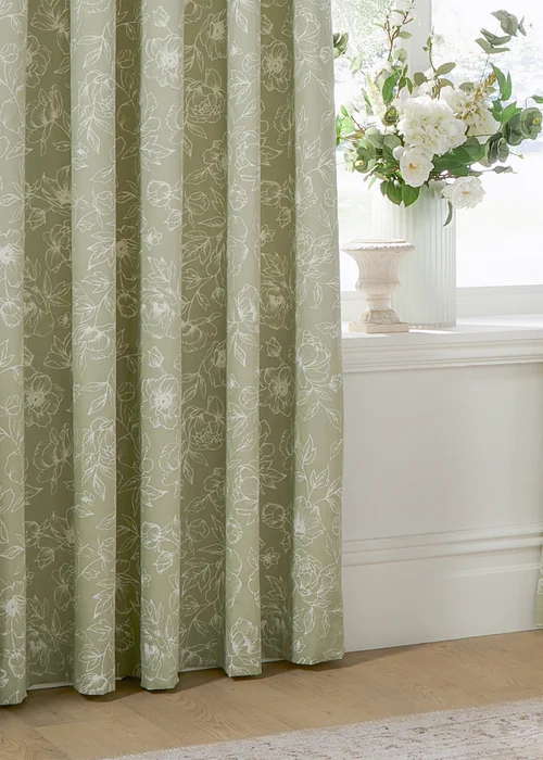 Wylder Nature Bella Floral Lined Sage Eyelet Curtain Pair - 46W X 54D (117x137cm Image 4