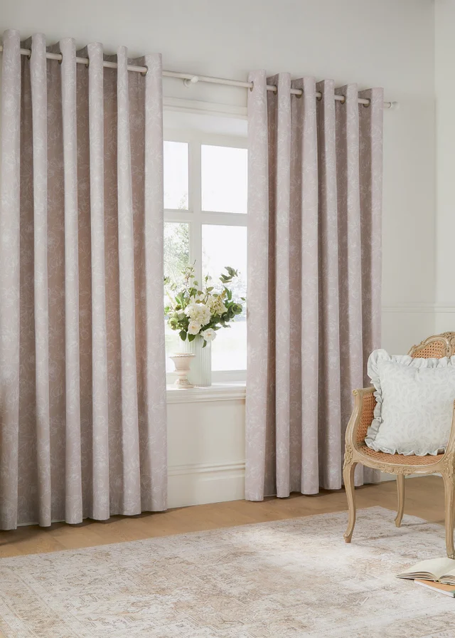 Wylder Nature Bella Floral Lined Natural Eyelet Curtain Pair