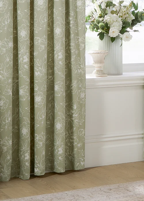 Wylder Nature Bella Floral Lined Sage Pencil Pleat Curtain Pair - 66W X 54D (168x137cm) Image 4