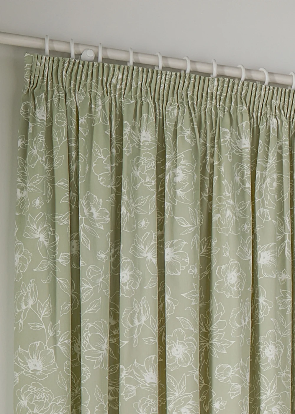 Wylder Nature Bella Floral Lined Sage Pencil Pleat Curtain Pair - 66W X 54D (168x137cm) Image 3