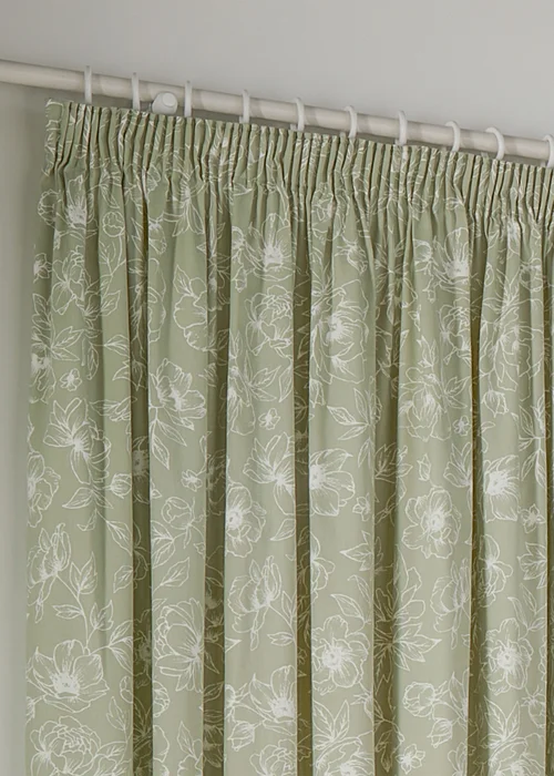 Wylder Nature Bella Floral Lined Sage Pencil Pleat Curtain Pair - 66W X 54D (168x137cm) Image 3