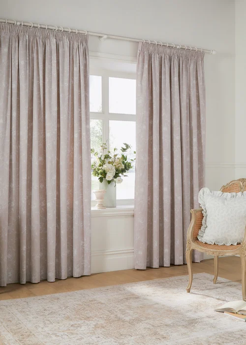 Wylder Nature Bella Floral Lined Natural Pencil Pleat Curtain Pair - 46W X 54D (117x137cm Image 2