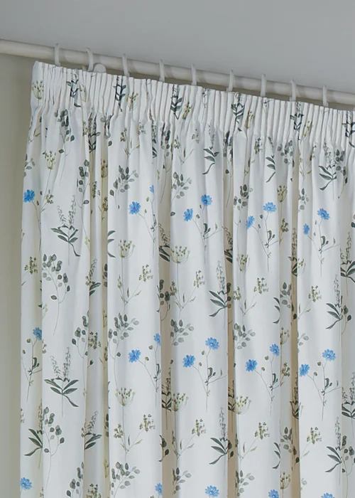 Wylder Nature Meadow 100% Cotton Lined White Pencil Pleat Curtain Pair - 66W X 54D (168x137cm) Image 3