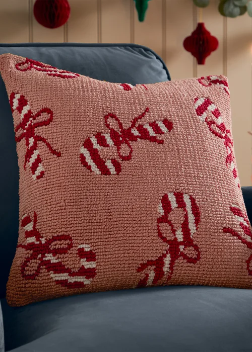 Furn Candy Canes Tufted Pink/Red Cushion - 45cm x 45cm Image 1