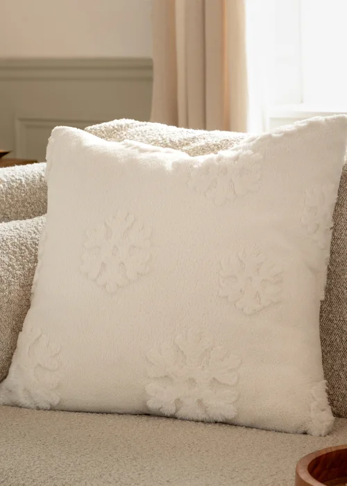 Furn Snowflakes Faux Fur Snow White Cushion - 50cm x 50cm Image 1