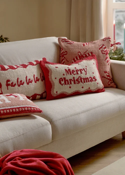 Furn Candy Merry Christmas Tufted Red/White Cushion - 30 x 50cm Image 5