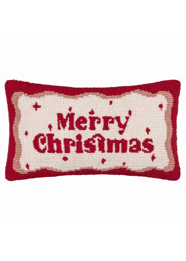Furn Candy Merry Christmas Tufted Red/White Cushion