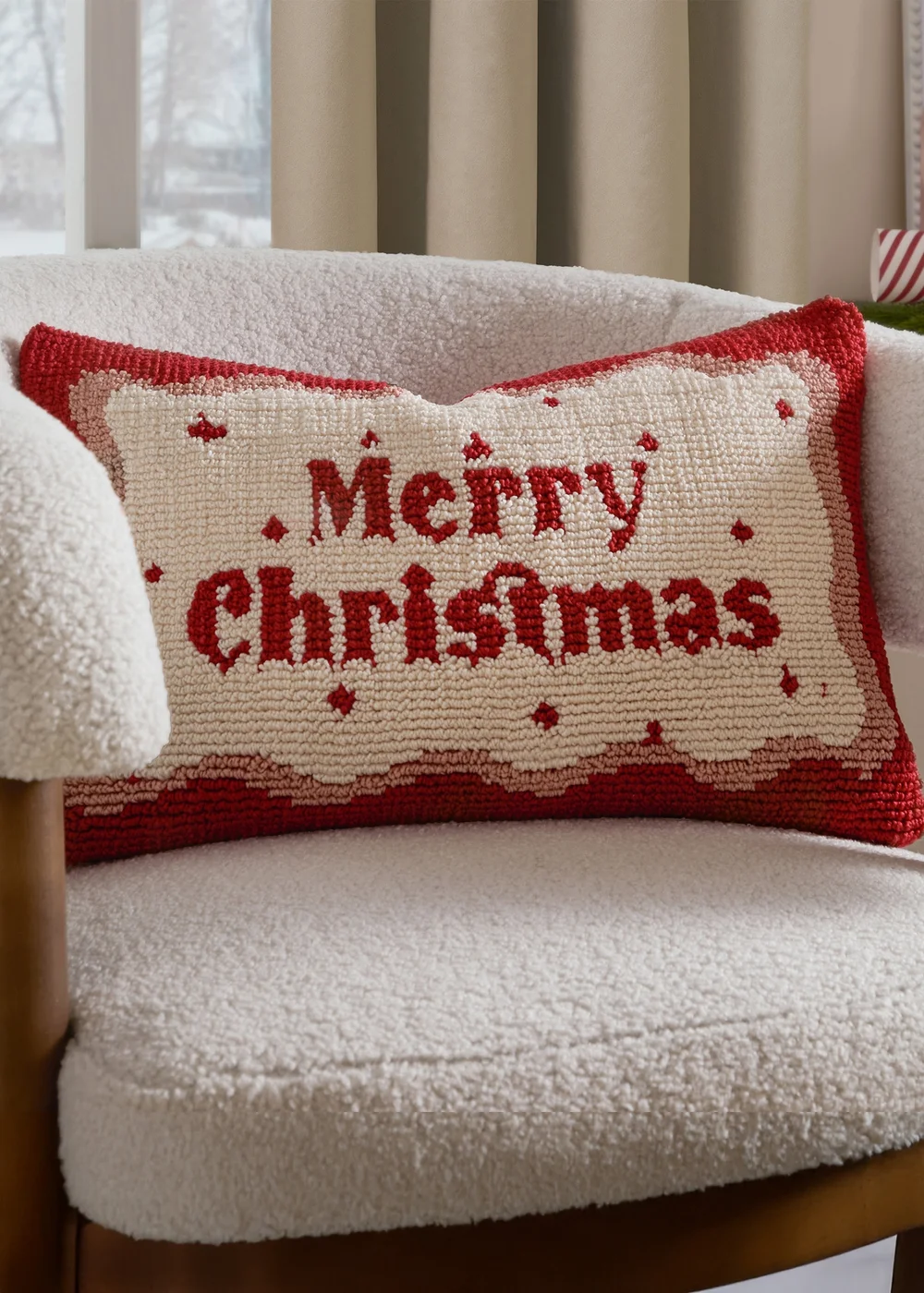 Furn Candy Merry Christmas Tufted Red/White Cushion - 30 x 50cm Image 1