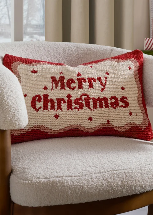 Furn Candy Merry Christmas Tufted Red/White Cushion - 30 x 50cm Image 1