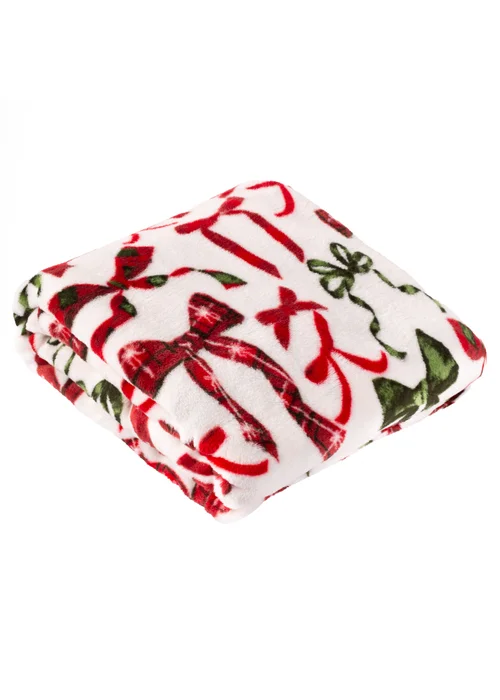 Furn Festive Bows Printed Fleece Berry/Pine Throw - 140cm x 180cm Image 2