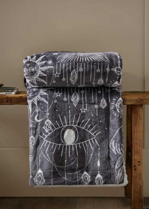 Furn Constellation Printed Sherpa Fleece Charcoal Cream Throw - 130 x 180cm Image 1