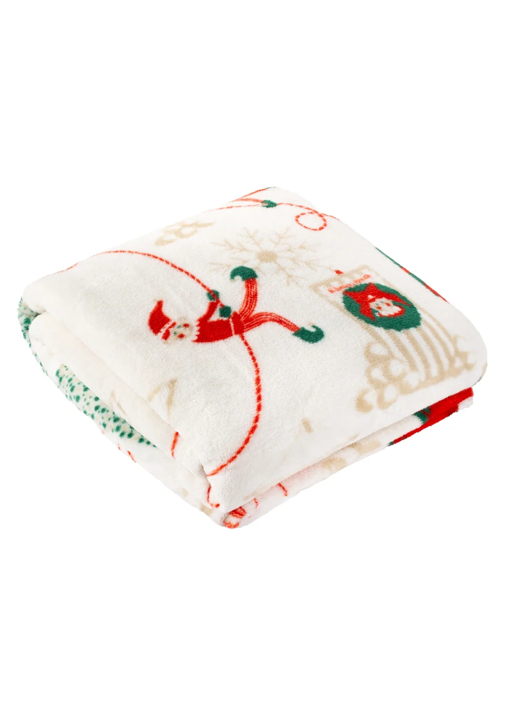 Duvet Day Elfie Printed Fleece Cream/Mint Throw - 140cm x 180cm Image 2