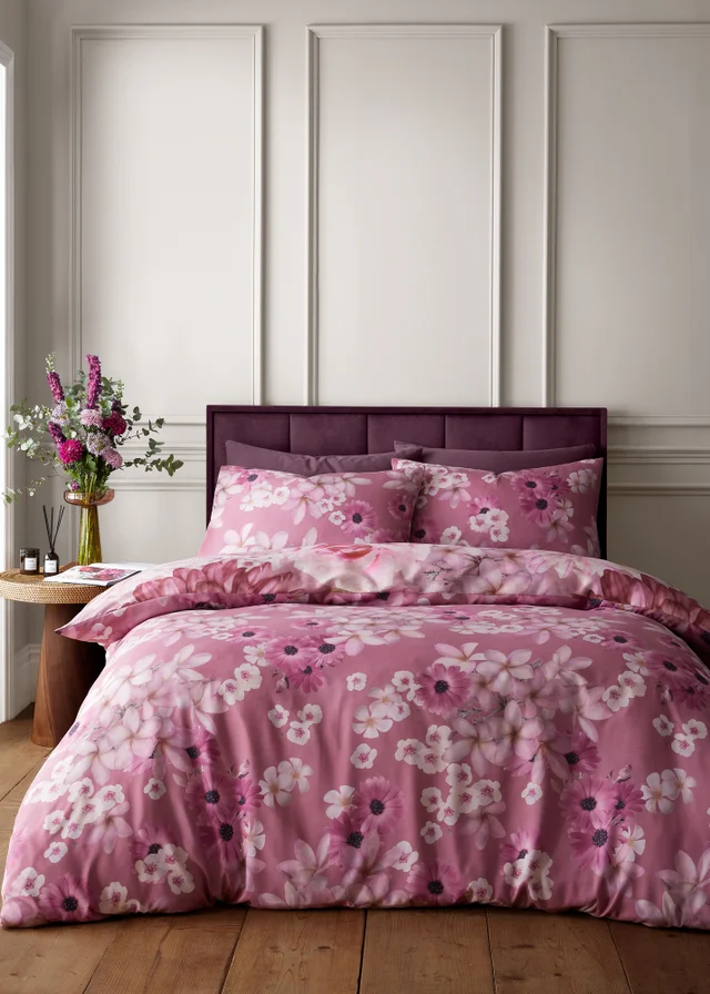 RHS x Catherine Lansfield Rosemoor Floral So Soft Duvet Cover Set Pink