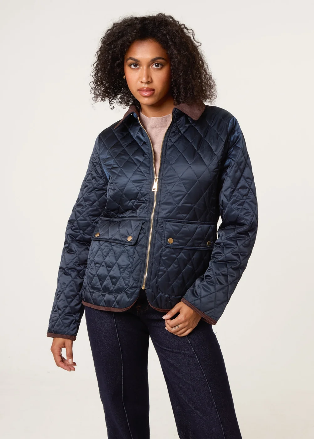 Blue Vanilla Navy Diamond Quilted Cord Collar Coat - S Image 1