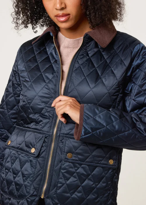 Blue Vanilla Navy Diamond Quilted Cord Collar Coat - S Image 3