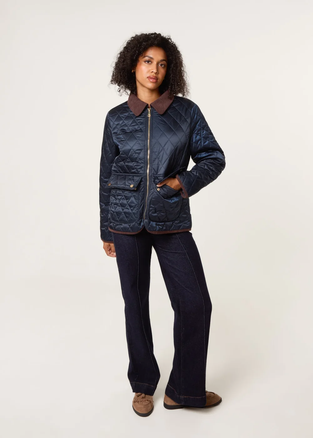 Blue Vanilla Navy Diamond Quilted Cord Collar Coat - S Image 2