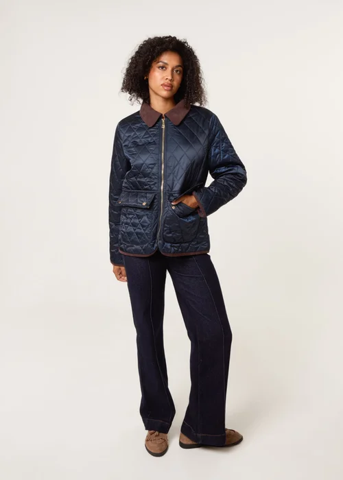 Blue Vanilla Navy Diamond Quilted Cord Collar Coat - S Image 2
