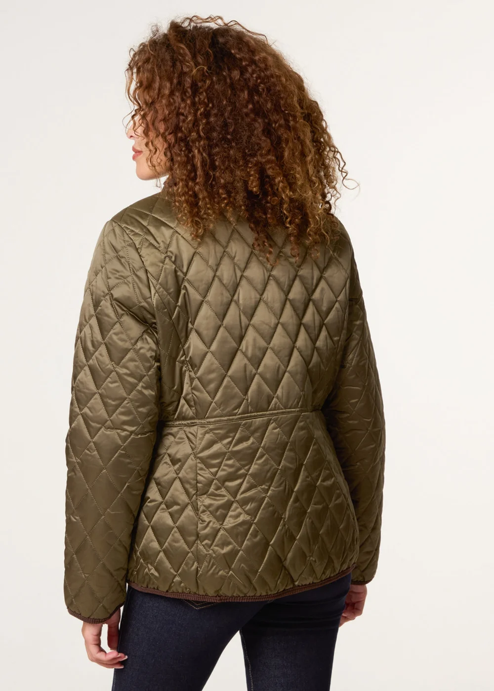 Blue Vanilla Khaki Diamond Quilted Cord Collar Coat - XL Image 5