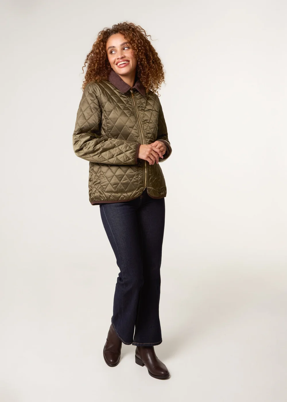 Blue Vanilla Khaki Diamond Quilted Cord Collar Coat - XL Image 4