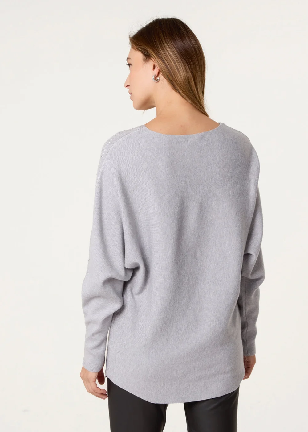 Blue Vanilla Grey Long Sleeve Diamante Detailed Batwing Jumper - S/M Image 5