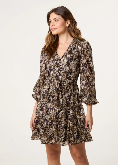 Blue Vanilla Black Button Up Belted Chiffon Mini Dress - 16 Image 1