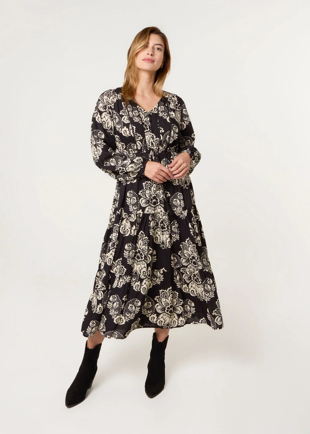 Blue Vanilla Black Button Front Midi Dress - M/L Image 3