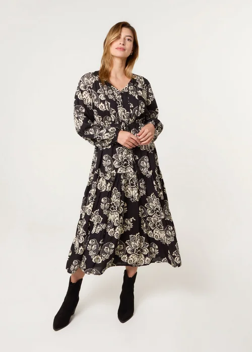 Blue Vanilla Black Button Front Midi Dress - M/L Image 3